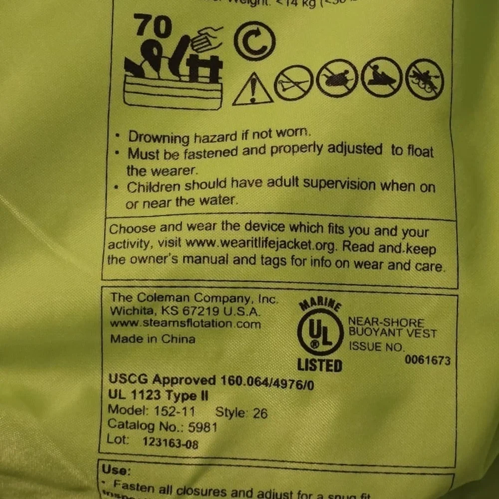 Coleman Yellow Life Vest